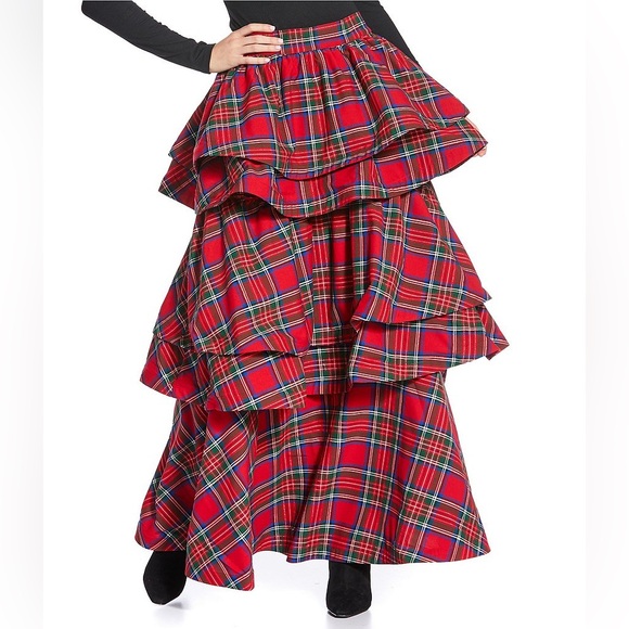 NWT Buru Teagan Shimmer Tiered Ruffle Full Length Side Seam Pocket A-Line Skirt - Picture 2 of 9